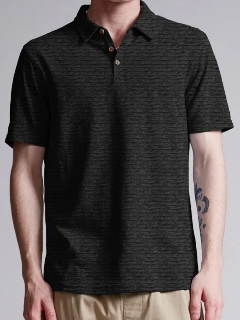 Escape Black Melange Knit Textured Short Sleeve Polo